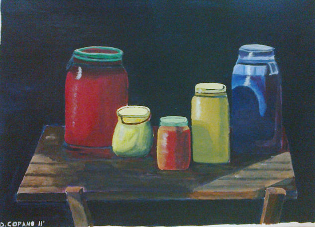 Bodegón con tarros Acrylic Paper Still Life Paintings