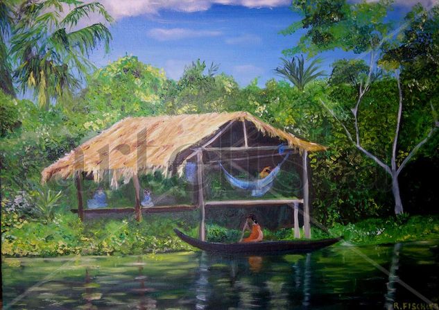 WARAOS EN EL ORINOCO Oil Canvas Landscaping