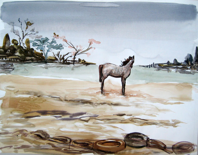 Caballo en la costa Watercolour Paper Animals