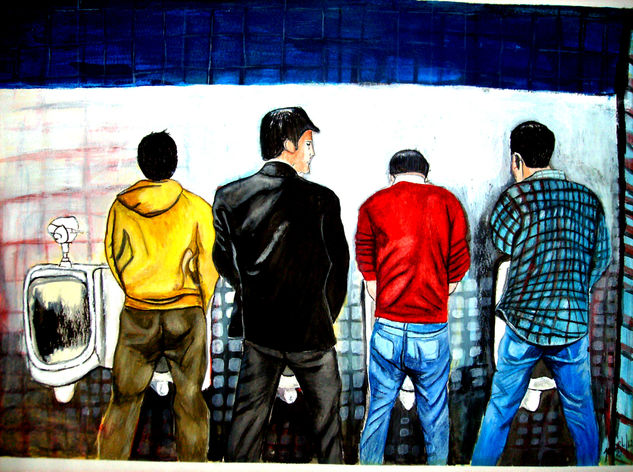 Baño Publico Hombres Watercolour Paper Figure Painting