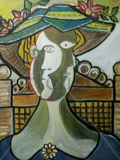 Chica con Sombrero Oil Canvas Figure Painting