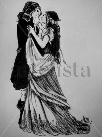 Pareja bailando Pencil (Black) Paper Figure Painting