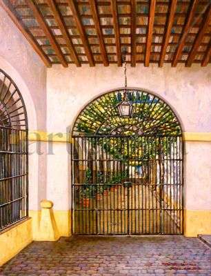 Entrada a la bodega Óleo Tabla Paisaje