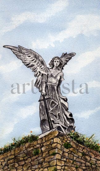 El Angel Caido Acuarela Papel Figura