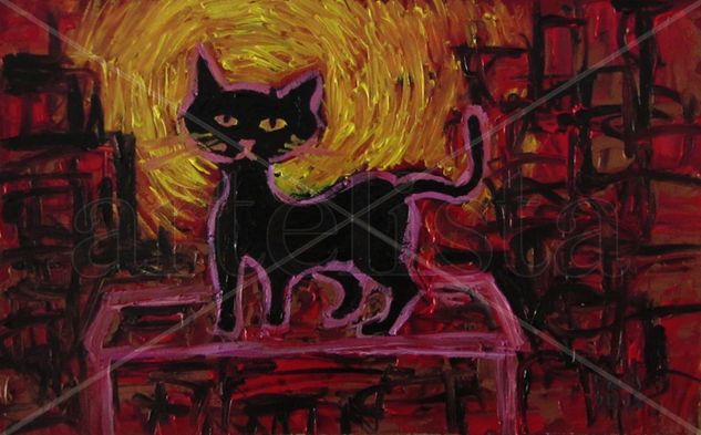 Le chat noir s'amuse Oil Card Animals