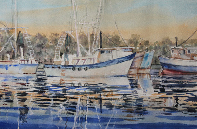 Barcos. Acuarela Papel Paisaje