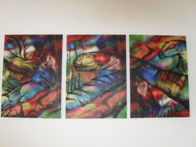 cuadro triptico dinosaurios