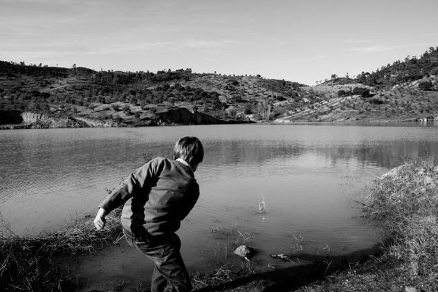 Piedra en pantano Naturaleza Blanco y Negro (Digital)