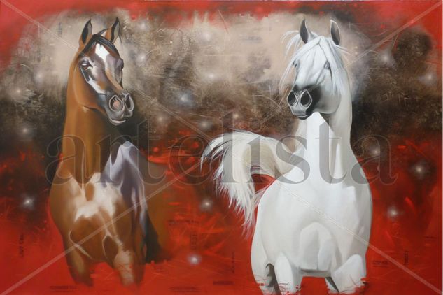 CORCELES EN ESPACIO ROJO Oil Canvas Animals