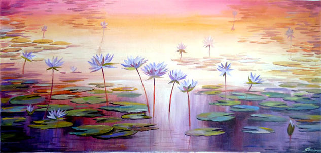 Beauty of Waterlily and Pond Acrylic Canvas Floral Painting