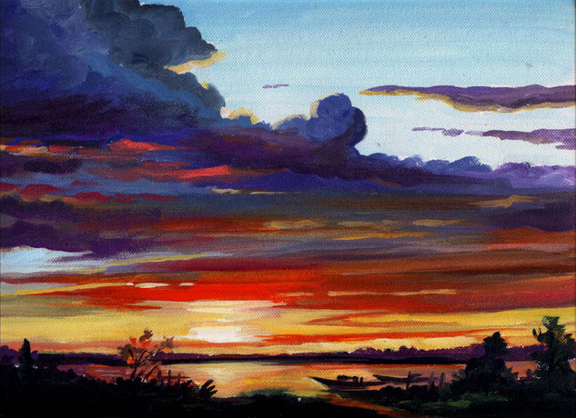 Sunset on Village Acrylic Canvas Landscaping