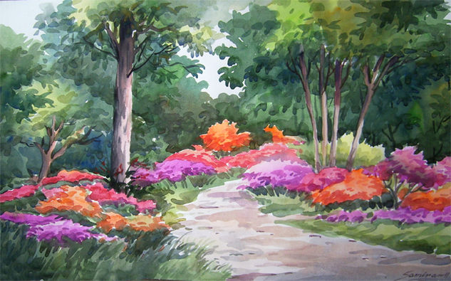 Flowers Garden & Forest Acuarela Papel Paisaje