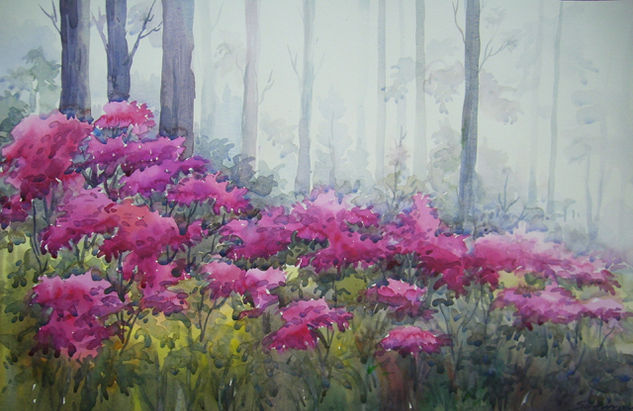 Foggy Forest and Flowers garden Watercolour Paper Landscaping