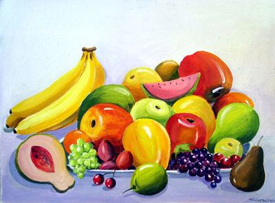 Colourful Fruit Composition II Acrylic Canvas Still Life Paintings