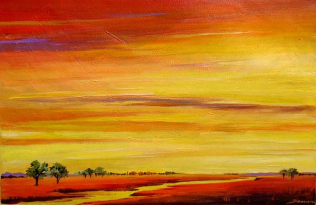 Sunset on Village Acrylic Canvas Landscaping