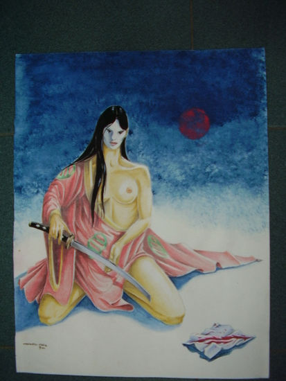 geisha Mixed media Paper Figure Painting