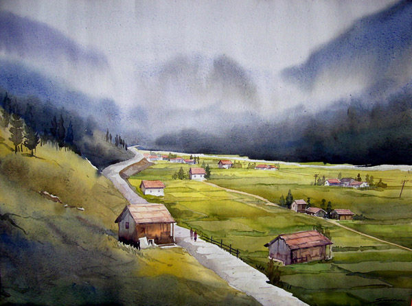 Mysterious Himalayan landscape Watercolour Paper Landscaping