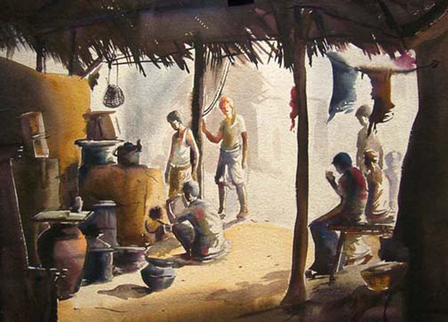 Morning Village Tea Stall Acuarela Papel Otros