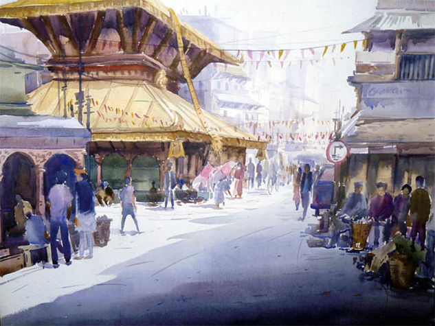 Temple and Street Watercolour Paper Others