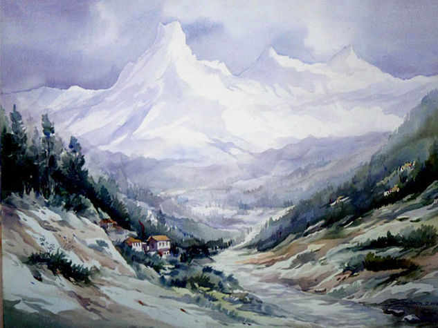 Beauty of Himalayan Peaks Acuarela Papel Paisaje