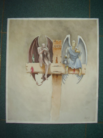 angel y demonio Watercolour Paper Figure Painting