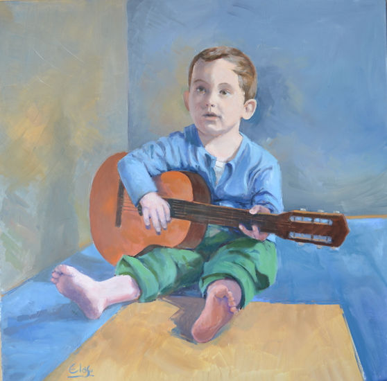 Niño con guitarra Oil Canvas Figure Painting