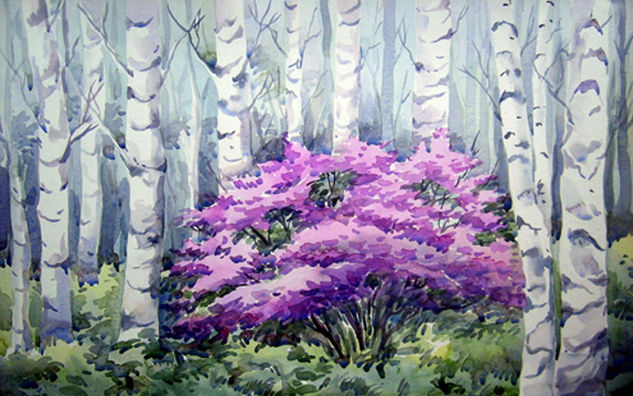 Flowers Tree inside a Forest Watercolour Paper Landscaping