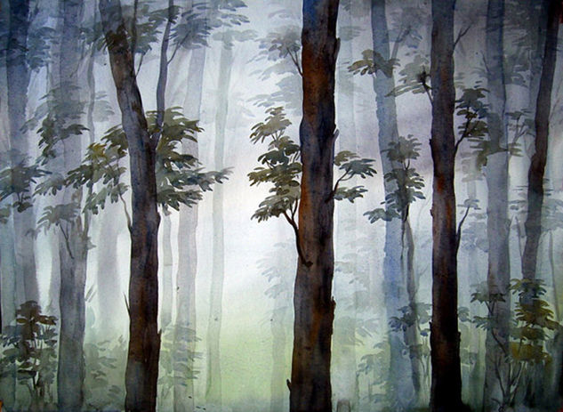 Mysterious Forest Acuarela Papel Paisaje