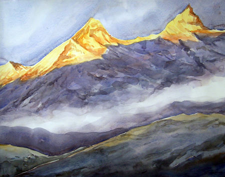 Sunset on Himalyan Peaks Watercolour Paper Landscaping