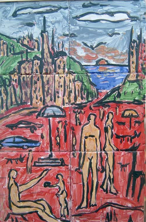 Ciudad, playa y bañístas