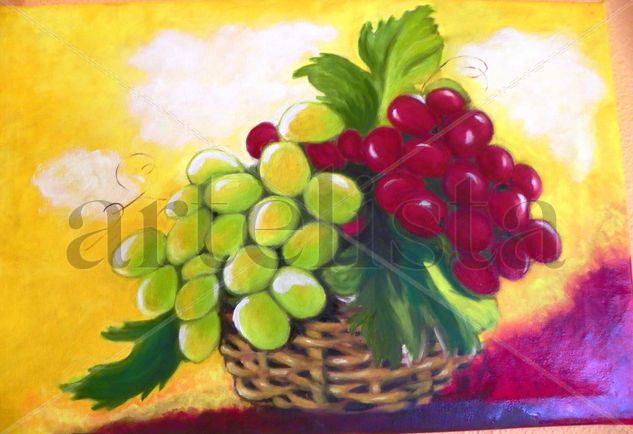 Cesta con uvas. Oil Textile Still Life Paintings