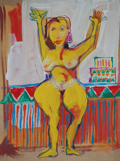 Desnudo en el Circo Mixed media Paper Figure Painting