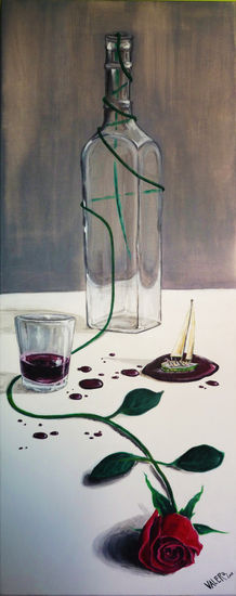 Vino y rosa Acrylic Canvas Still Life Paintings