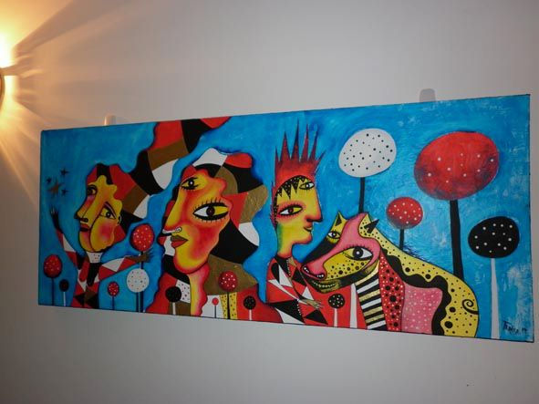 Familia Mixed media Canvas Figure Painting