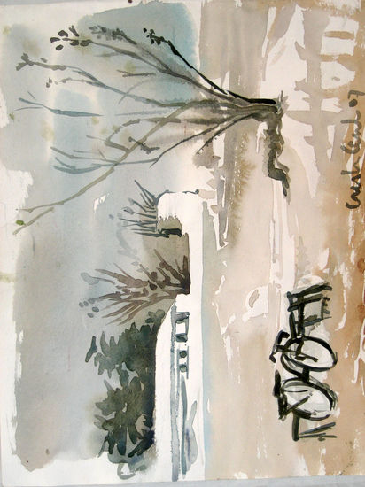 Bicicleta y campo Watercolour Paper Landscaping