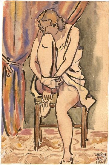 Mujer sentada 1945 Tinta