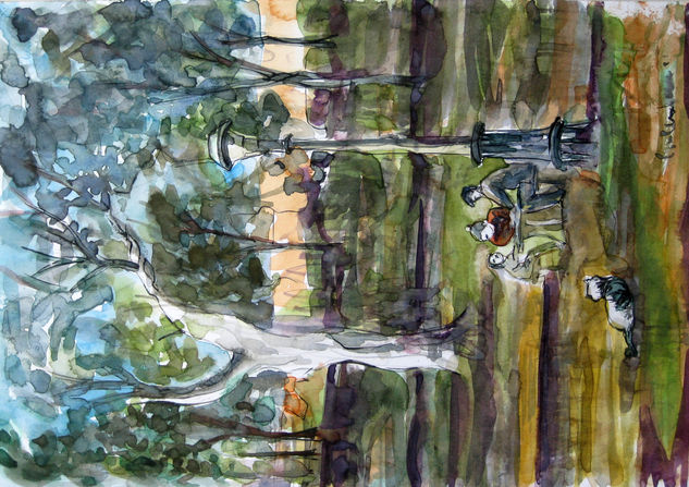 Plaza Alberdi a la tarde Watercolour Paper Landscaping