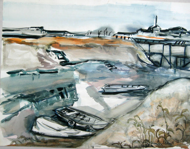 Muelle en azul Watercolour Paper Marine Painting