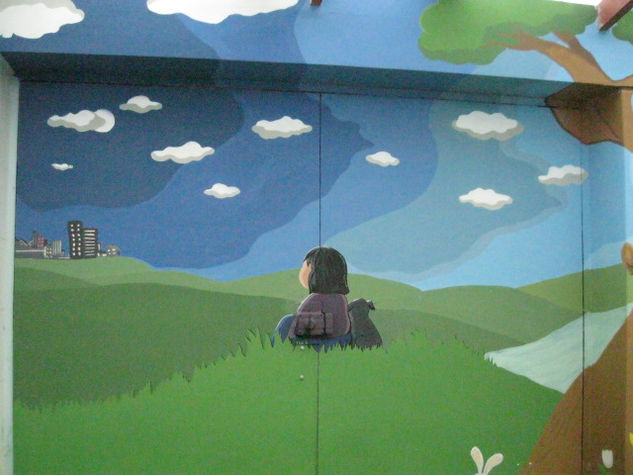 Murales Infantiles - niña y su amigo Others Others Landscaping