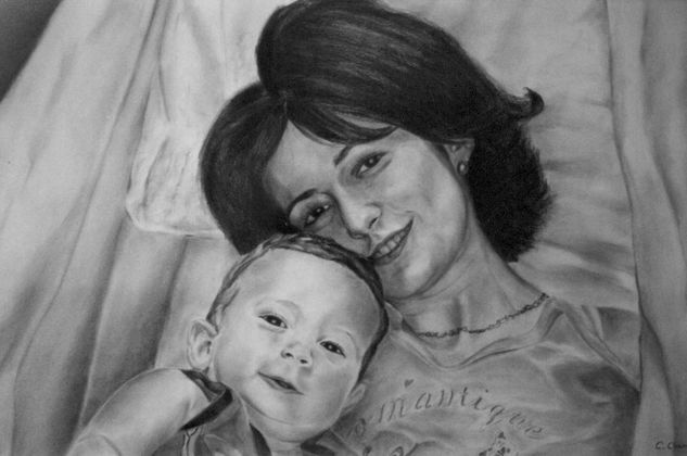 LA MATERNIDAD (retrato por encargo) Carboncillo