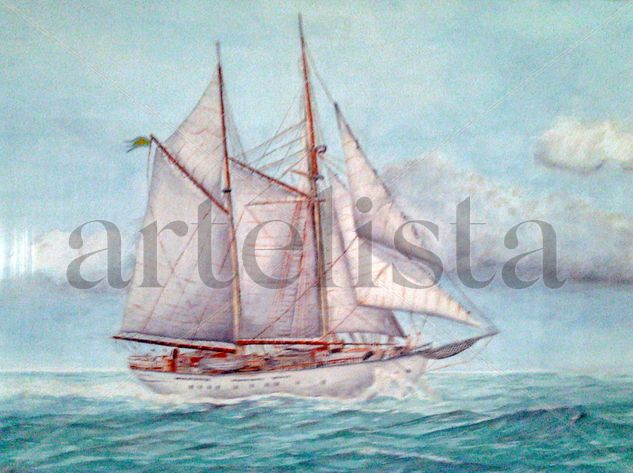 VELERO EN MAR TURQUESA Watercolour Paper Marine Painting