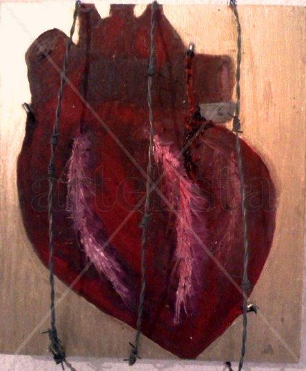 Corazón Enjaulado Oil Panel Figure Painting