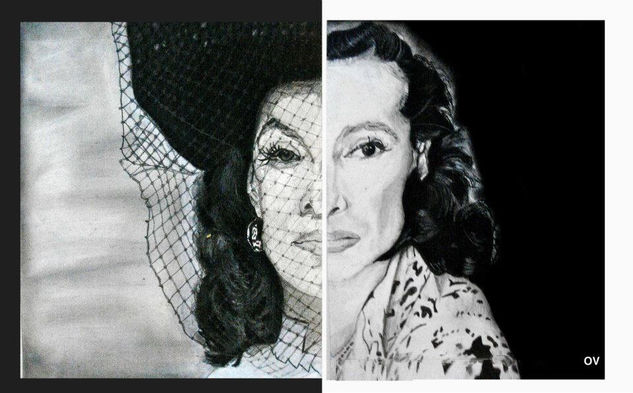 Maria Felix y Dolores del Rio Pastel Papel Retrato