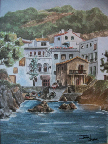 Rincón de Pescadores Acuarela Papel Paisaje