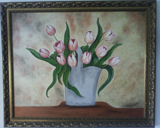 Tulipanes Rosas Óleo Lienzo Otros