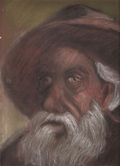 anciano con sombrero Pastel Paper Figure Painting