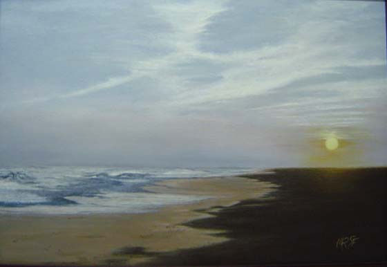 Atardecer en La Antilla Oil Canvas Marine Painting