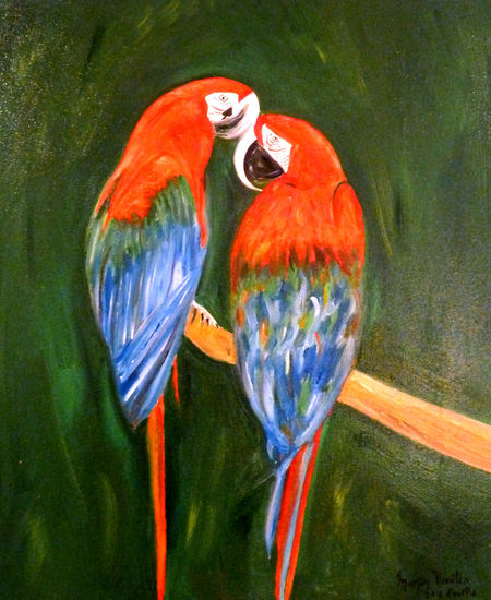 Pareja de loros Óleo Lienzo Paisaje