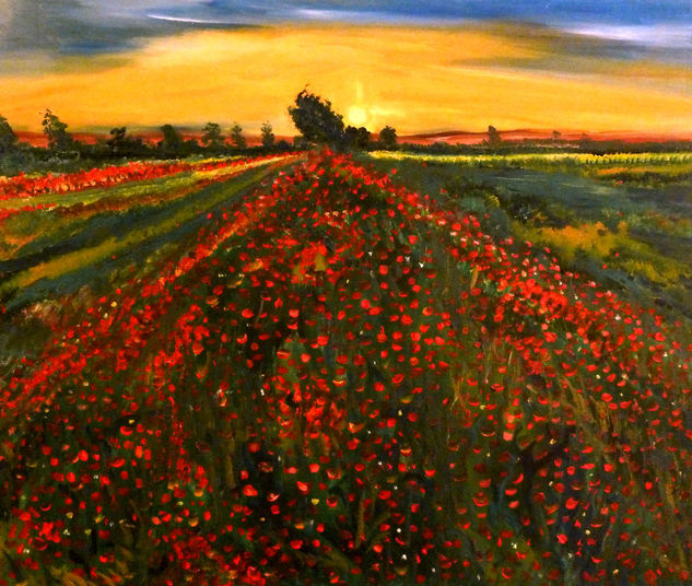 Atardecer en el campo Oil Canvas Landscaping