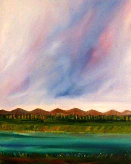 Paisaje de río y montaña Oil Canvas Landscaping